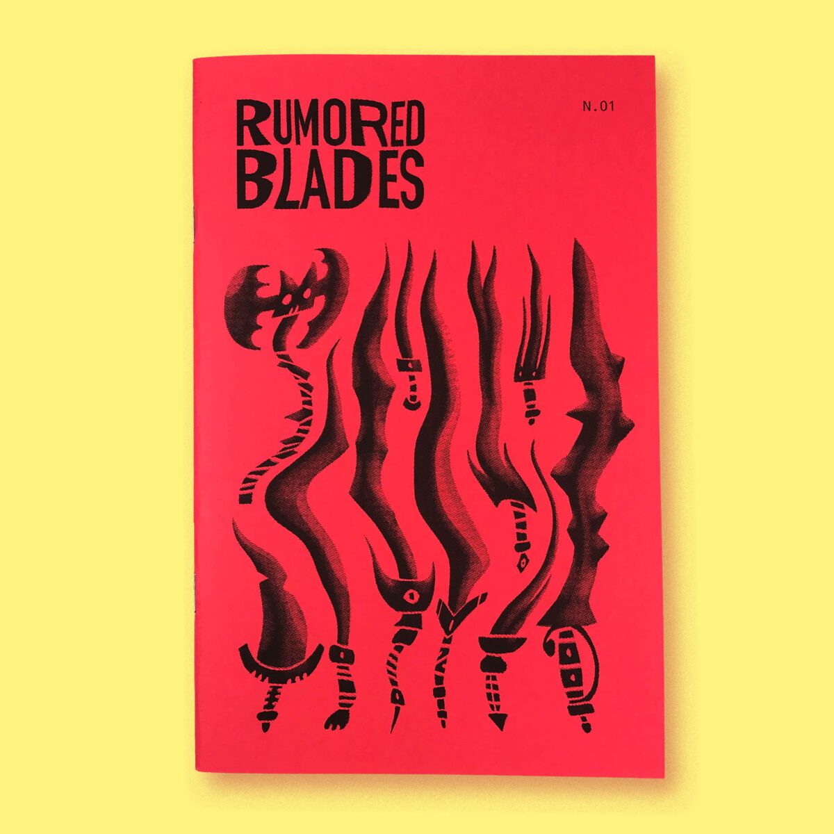 rumored blades zine cover with images of distorted swords.