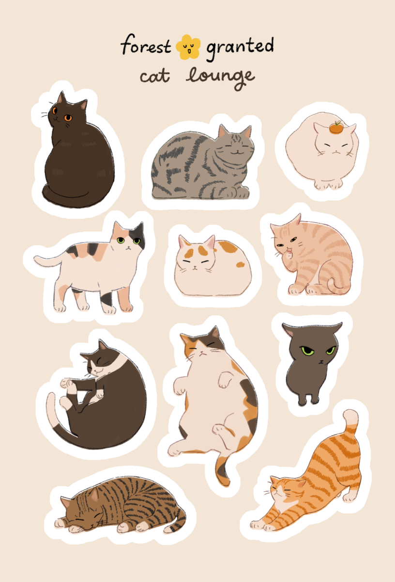 a sticker sheet of a bunch of different cats lounging around