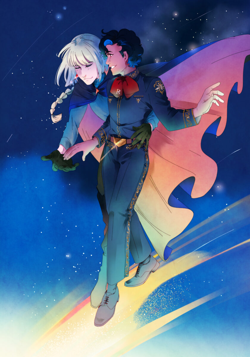 An enchanter guiding a mariachi through starlight skies