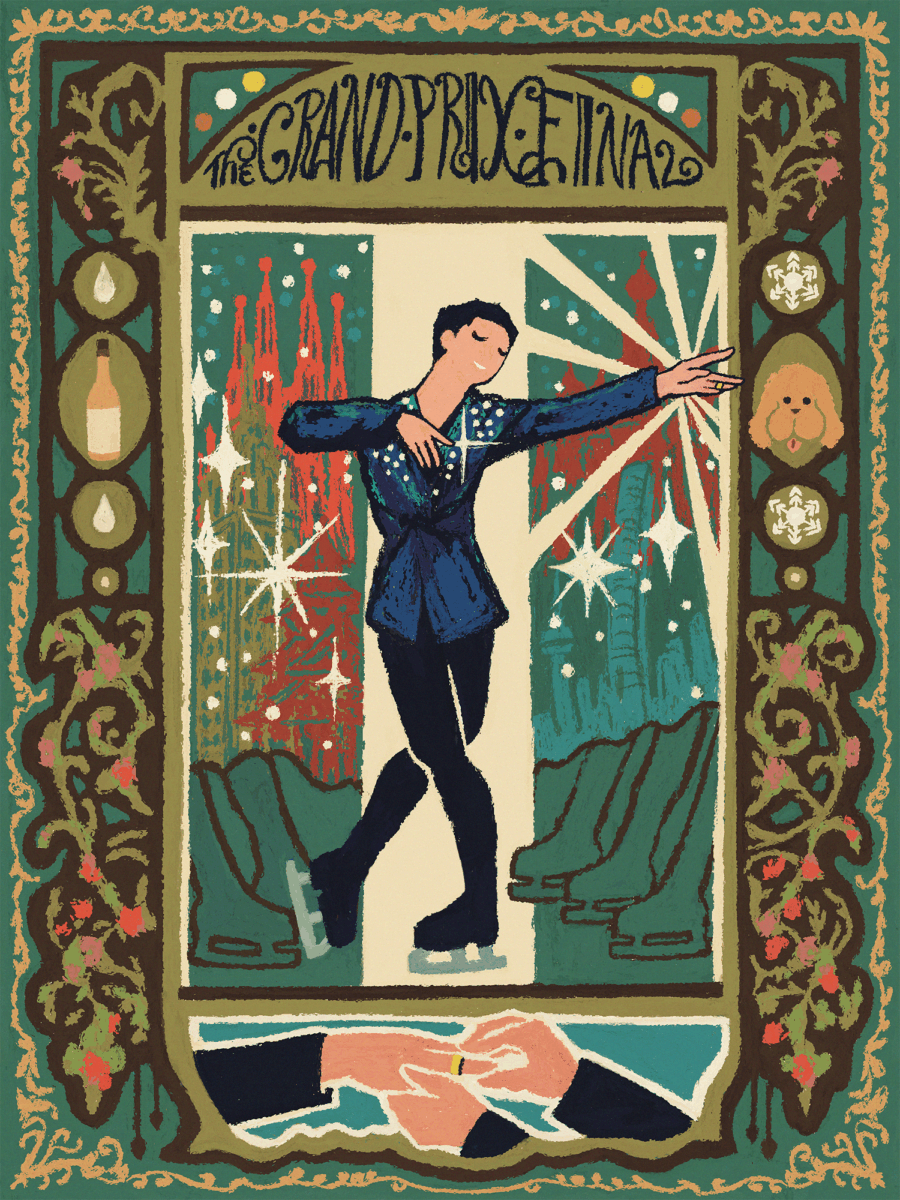 A tapestry-like illustration inspired by the show Yuri on Ice.