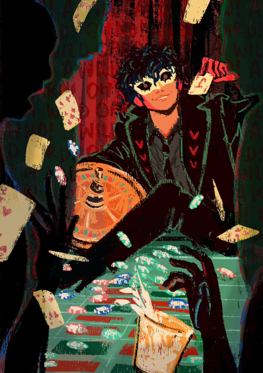 A digital illustration of Joker from Persona 5.