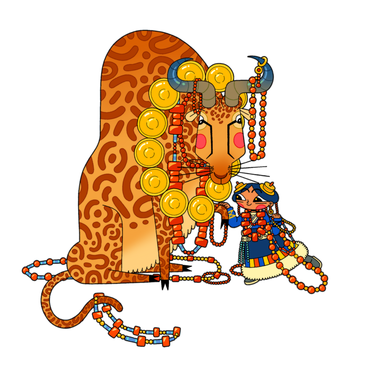 A little Tibetan Khampa princess with her accessory-adorned pet