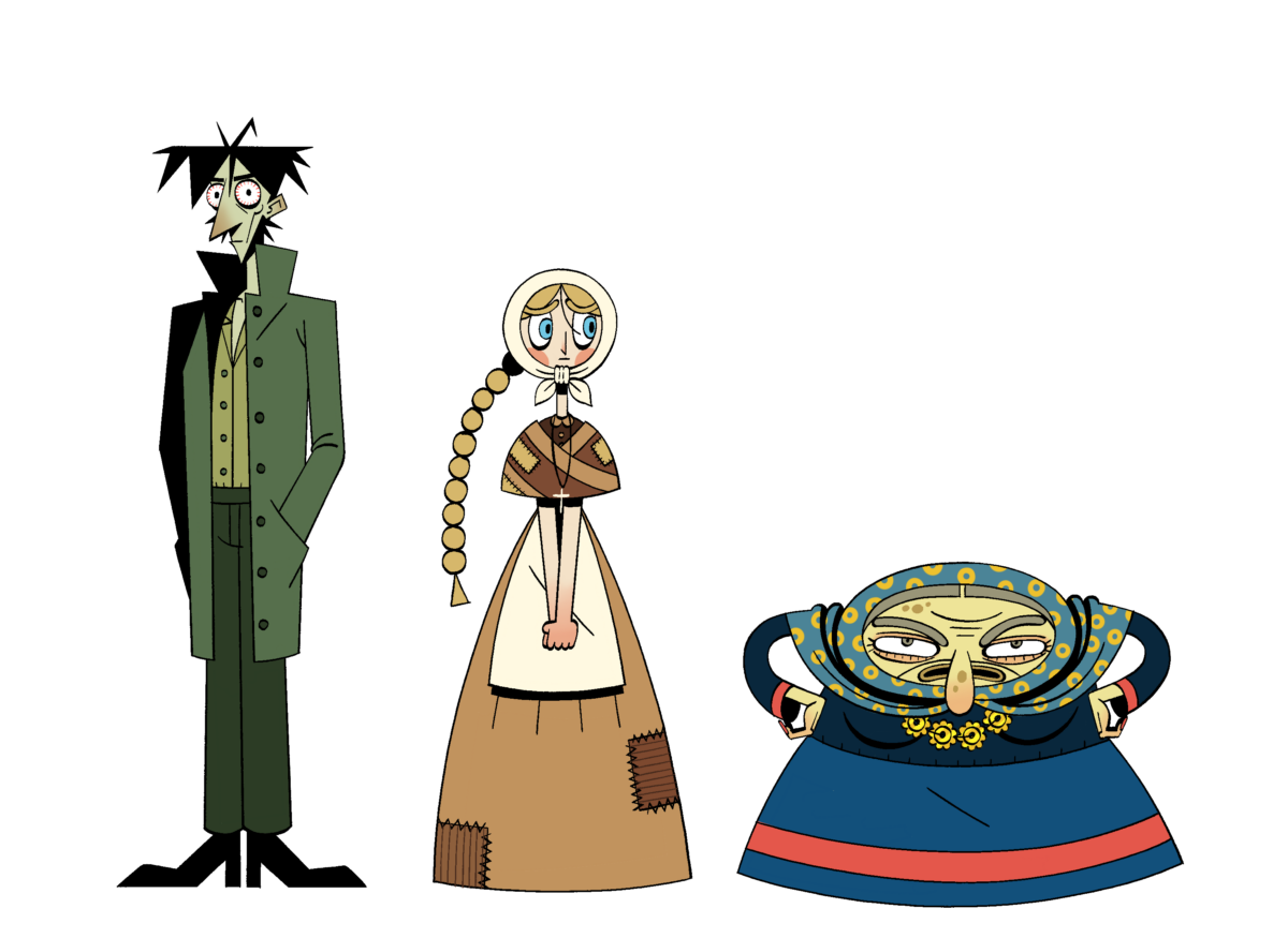 A character lineup of three characters from Dostoevsky's book "Crime and Punishment"