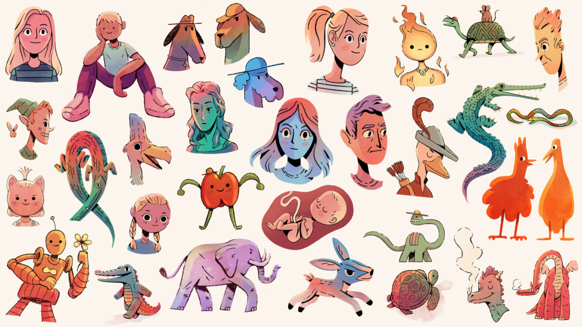Lots of colored line drawing doodles